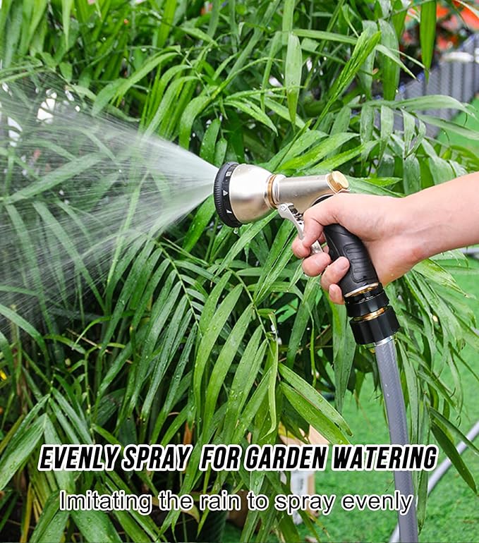 Garden Hose Nozzle Heavy Duty, 100% Metal Water Hose Sprayer Nozzle for Washing Car, Watering Plants, Washing Pets, and Home Use with 9 Adjustable Spray Patterns