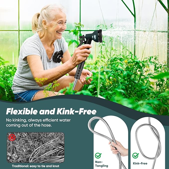 Garden Hose with 10-Function Nozzle, Leak-proof Metal Connector Hose, No Knots, Kink-Free Hoses, Lighter, Anti-Pets, Wear-Resistant, 3/4 GHT, Water Hose for Garden, Yard, Outdoor（75 FT）