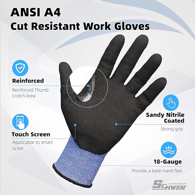 Schwer A4 AIR-SKIN Cut Resistant Work Gloves with Extreme Lightweight & Thin, Grip Glove for Fishing, Refined Work, Gardening Gloves for Yard, Touchscreen, 3D-Comfort Fit, Men Women Gifts, AR3900, S
