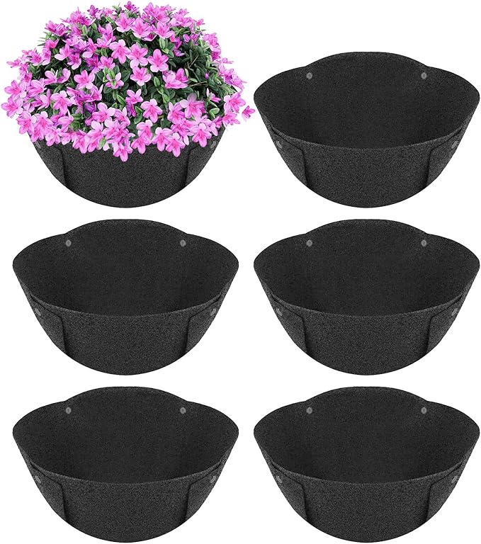 HKZ Hanging Planter Basket Liners - 6 Pack 12 Inch Round Fabric Liners for Hanging Baskets, Replacement Coco Fiber Liner, Durable Non-Woven Liners for Hanging Baskets Planters Flowers, Plants (Black)