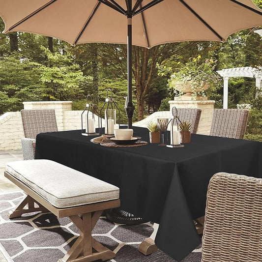 Outdoor Tablecloth Wrinkle-Free Stain Resistant Waterproof Polyester Fabric Table Cover with Zipper Umbrella Hole for Picnic/Party/Dinner/Patio Garden(60×84inch,Zippered,Black)