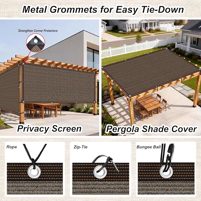 10' x 16.4' Shade Cloth with Grommets, 90% Sun Shade Cloth, Coffee Brown, Outdoor UV-Stabilized Mesh Cover for Garden Patio Pergola