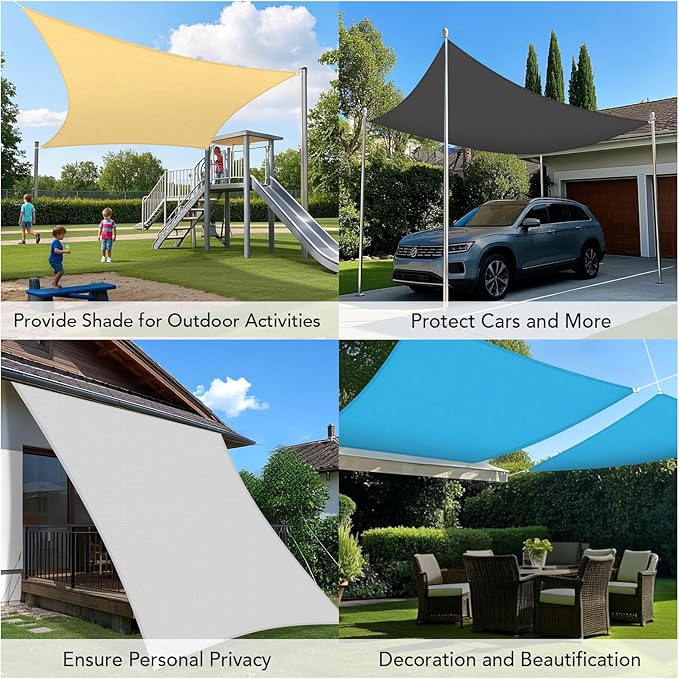 Shade&Beyond Custom 20'x25' Sun Shade Sail Canopy Rectangle UV Block Breathable Curved Sunshade for Backyard Yard Deck Outdoor Facility and Activities, Black (We Make Custom Size)
