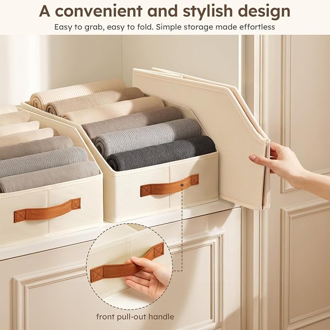 Homsorout Fabric Storage Bins for Organizing - 8 Pack Large Trapezoid Collapsible Storage Bins with Front Handle, Closet Organizers and Storage for Bedroom, Home Shelves, Small Spaces, Beige