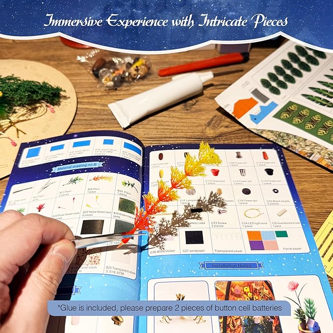 Soothee DIY Miniature House Kit, DIY Book Nook with LED Light | 3D Puzzles for Adults and Teens, Tiny Greenhouse Building Kits for Bookshelf Decor, Relaxing Gift for Craft Lovers | Starry Garden