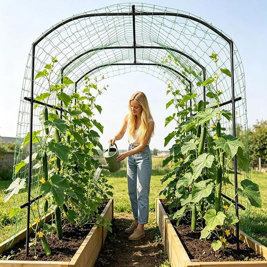 SUNYRISY Garden Arch Trellis, Metal Core Trellis for Climbing Plants Outdoor, 87" x 71" x 75" Tall Archway Tunnel Plant Support for Vine Cucumber Tomato Grape Vegetables Climbing Plants