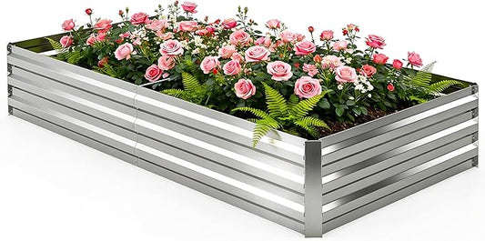6x3x1FT Galvanized Raised Garden Bed Outdoor Patio, Large Rectangular Metal Planter Boxes,Plant Container Kit for Gardening, Vegetables, Flowers, Herbs,Silver,1 Pack