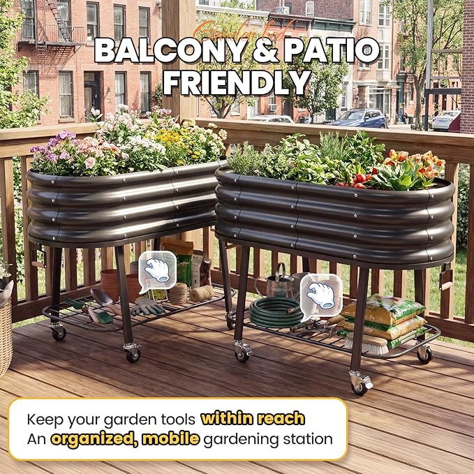 KING BIRD Large Raised Garden Bed with Legs Galvanized Elevated Planter Box in for Backyard, Patio, Balcony, Dark Grey, 47.2x23.6x29.9 in