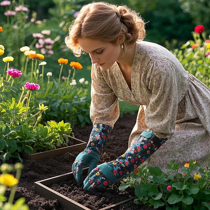 Trifabricy Gardening Gloves for Women, Leather Long Garden Gloves with Grip, Thorn-Proof Puncture-Resistant Work Gloves