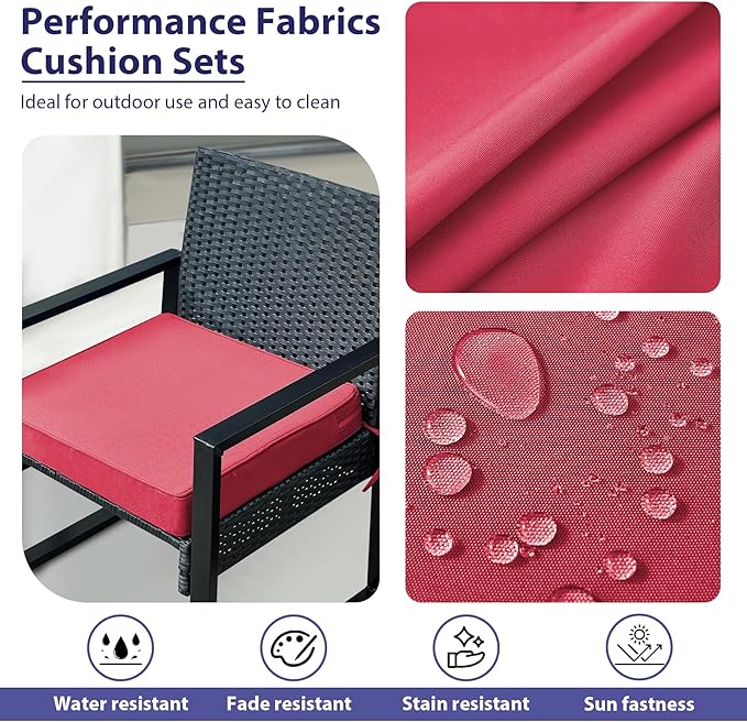 IPYNBAP Outdoor Chair Cushions Set of 4,Waterproof Outdoor Seat Cushions for Patio Furniture,Patio Chair Cushion with Handle and Ties, Square Out Door Chair Pads,19" x 19" x 3", Burgundy