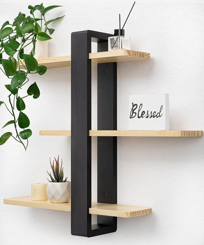 SUMGAR Wood Floating Shelves for Wall, 3 Tier Adjustable Plant Shelf Unit | 20 Inch All Pine Wood, Decorative Shleving, Plants Photos Display, for Living Room, Bedroom, Office, Bathroom
