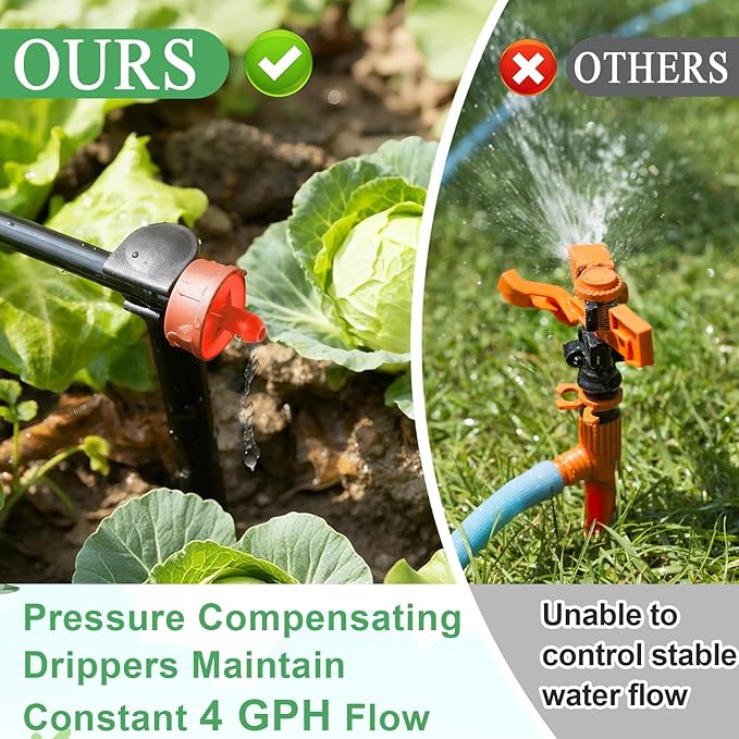 200Pcs 4 GPH Pressure Compensating Irrigation Drippers, Watering Spot GPH Dripper Drip Emitters Heads Constant Flow Outlet Heads for 1/4 Inch Irrigation Tubing for Garden Irrigation System