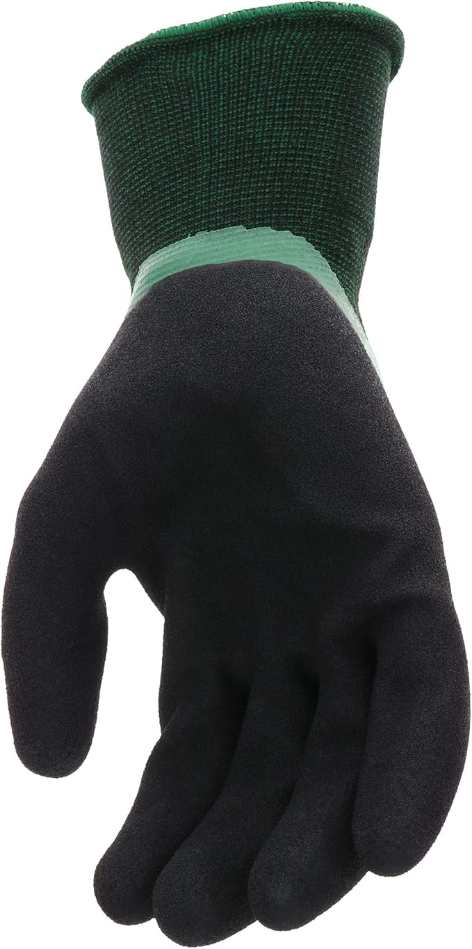 West Chester Scotts Men's Doubled Dipped Latex Work Gloves, Water Resistant, Excellent Grip, Abrasion Resistant, Green/Black, Large, (SC30602/L)