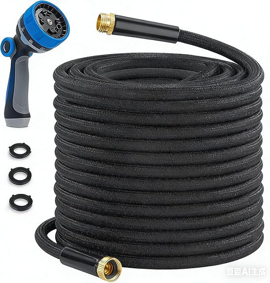 25FT Lightweight Garden Hose, Flexible PVC with Anti-Leak Metal Fittings, Kink-Resistant for Garden, Lawn, Car Wash, Patio Cleaning