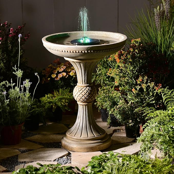 Sunlinua 24.02H Outdoor Water Fountain with LED Lights Italian Resin Garden Fountain for Patio Yard Weather-Resistant Cascading Waterfall Feature with Quiet Pump Elegant Backyard Décor