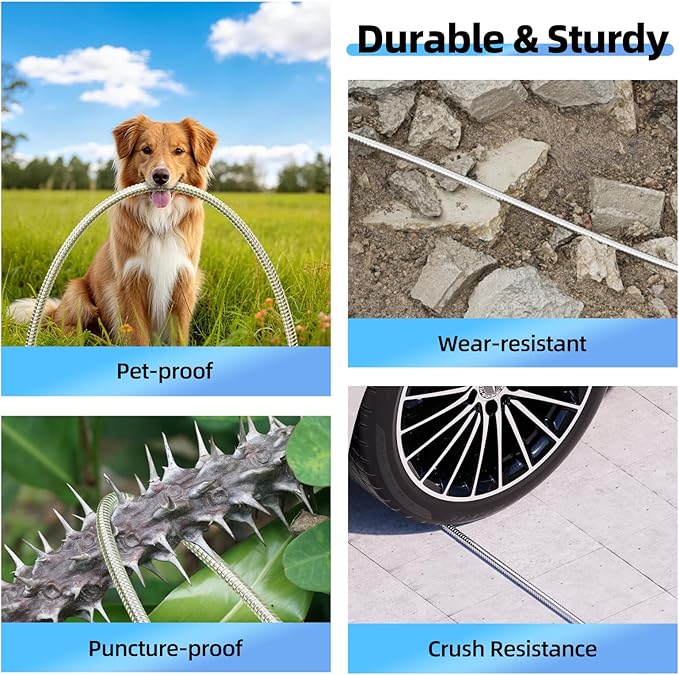 SPECILITE 304 Stainless Steel Garden Hose 50 ft with 360° Swivel Handle, Lightweight & Flexible Metal Water Hose with Heavy Duty Nozzle for Yard, Outdoor, Lawn