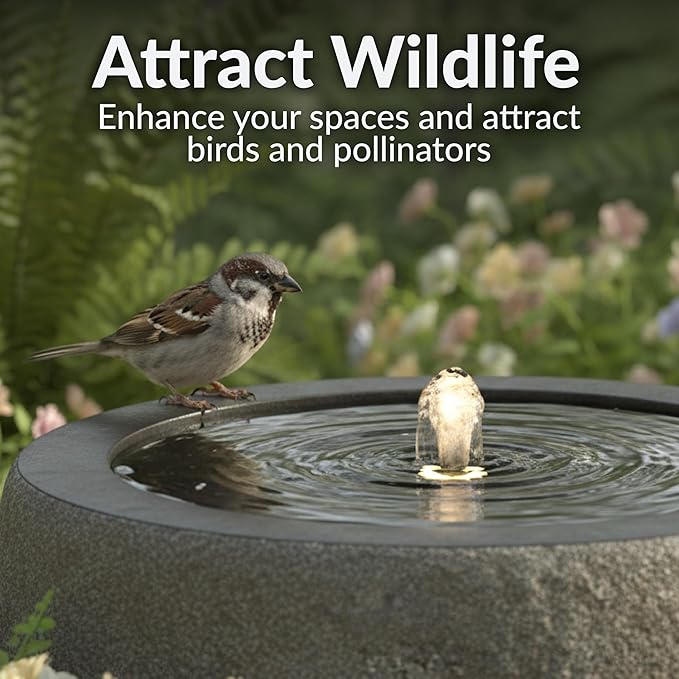 Sunnydaze Outdoor Water Fountain with LED Light - Polystone Round Bowl Bubbler Water Feature with Pump - 9.5" H - for Patio, Garden, Deck, Relaxation and Stress Relief - Gray
