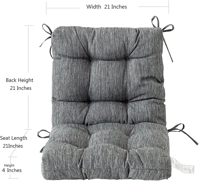 QILLOWAY Outdoor Chair Cushion for Patio Furniture, Waterproof Patio Cushions Set of 2 with Ties, Fade Resistant Replacement Pads for Outdoor Rocking Chairs,Charcoal Grey,Black