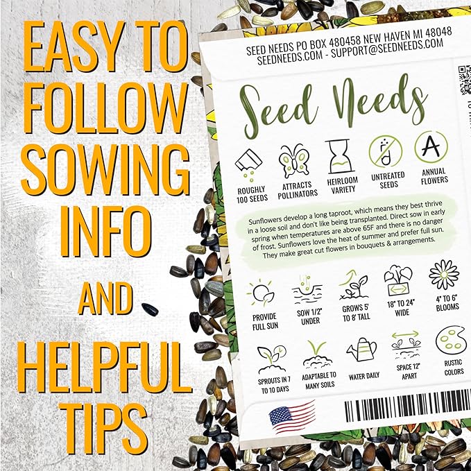 Seed Needs Autumn Beauty Sunflower Seeds for Planting Colorful Mixed Sunflowers - Heirloom & Open Pollinated Flower Seed to Plant an Outdoor Wildflower Butterfly Garden (1 Pack)