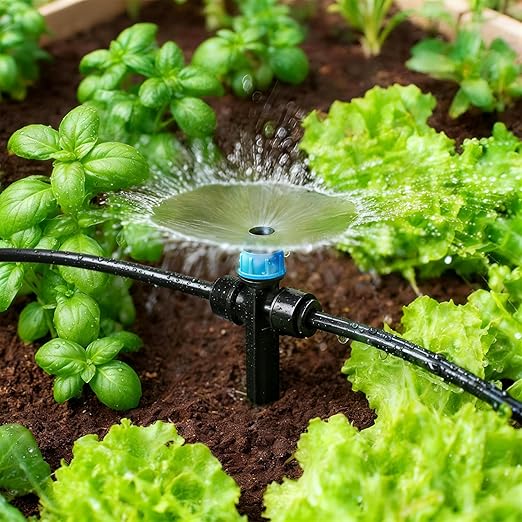 20 Pack Two-Way Quick Connect Drip Emitters Fan Shape with Stake for 1/4" Irrigation Tubing, Adjustable 360 Degree Water Flow Irrigation Vortex Sprayer for Garden Watering System
