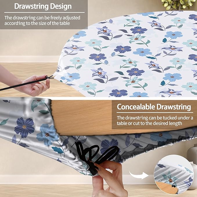 Round Tablecloth Waterproof Fitted Cute Table Cloth Summer Fall Outdoor Circle Cover for 45-54" Tables Dining Kitchen Apartment Set Long Trips Car Travel Essentials Kids Party Decor Gifts