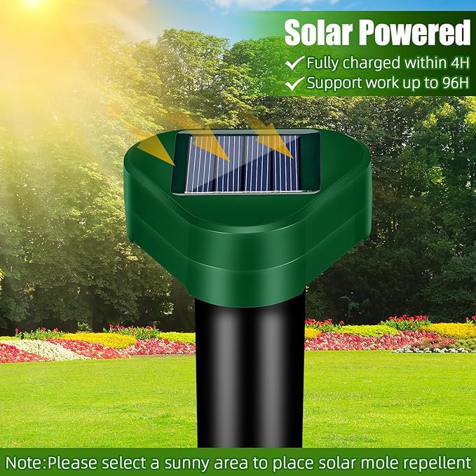 8Pack Rat Mole Repellent for Lawns, Solar Ultrasonic Groundhog Chipmunk Repeller Outdoor, Gopher Snake Repellent for Yard, Sonic Rodent and Vole Deterrent Spikes for Squirrel Armadillo Garden