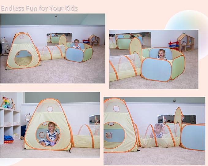 UTEX 3 in 1 Pop Up Play Tent with Tunnel, Ball Pit for Kids, Boys, Girls, Babies and Toddlers, Indoor/Outdoor Playhouse (3 in 1 with Ball Pit)
