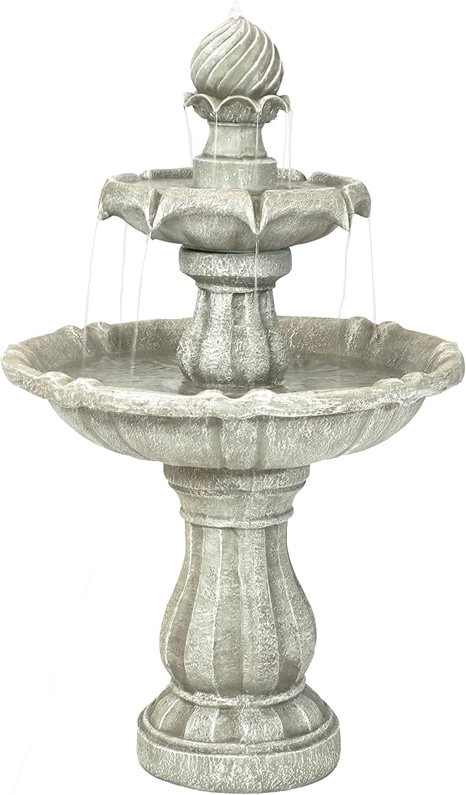 Sunnydaze 35" Solar 2-Tier Outdoor Water Fountain - Garden Water Feature with Battery Backup and Pump - White