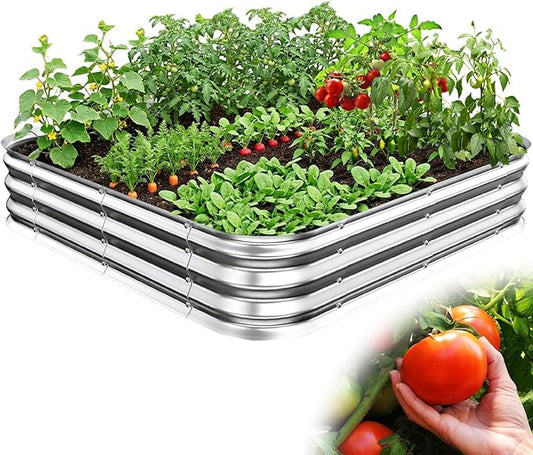 Galvanized Raised Garden Bed 4x4 ft, Heavy Duty Metal Planter Box for Vegetables, Flowers & Herbs, 12" Raised Outdoor Modular Gardening Bed, Above Ground Growing Container, Easy Assembly, Silver