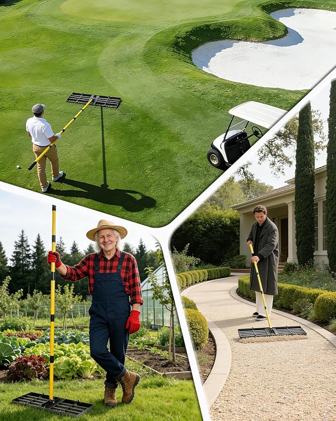 Joyhalo Lawn Leveling Rake, 36 Inch Yard Lawn Leveling for Soil with 78" Adjustable Steel Handle, Heavy Duty Effort Saving Landscape Lawn Leveler for Yard Garden Golf Course Soil Sand Dirt Grass