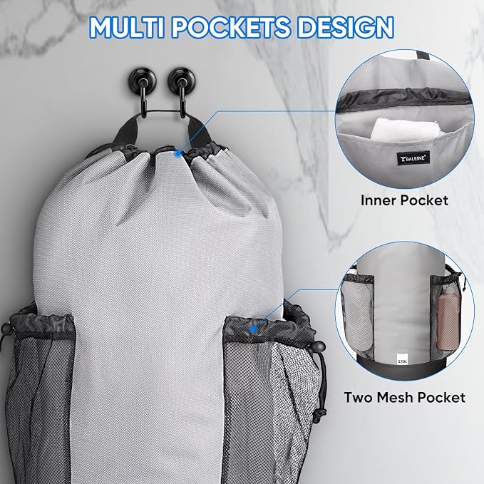BALEINE 2PK 120L Laundry Bag Backpack, 900D Oxford Fabric Large Travel Laundry Bags with Shoulder Straps and 2 Mesh Pockets for College Dorm, Apartment, Laundromat (Gray, 120L)