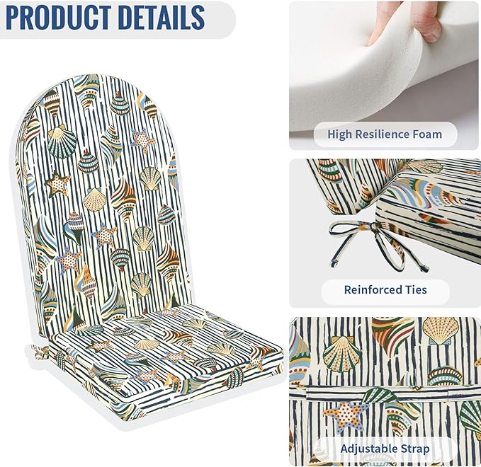 Outdoor Foam Adirondack Cushion, Water Repellent Foam Cushion for Adirondack Chairs Patio Furniture, 44 x 19 Inch, Crayon Shells