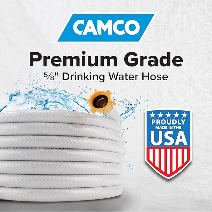 Camco TastePURE 50-Ft RV Drinking Water Hose - Contains No Lead, No BPA & No Phthalate - Features Diamond-Hatch Reinforced PVC Design - 5/8” Inside Diameter, Made in the USA (22793)