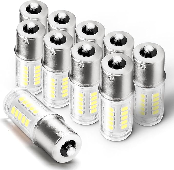 Super Bright 12-24V BA15S 1156 1141 1003 7506 LED Bulbs , 5W 500LM Low Voltage Bayonet Single Contact Bulb for RV Landscape Camper Marine Boat Trailer Interior Lights, 6000K Daylight White, 10Pack