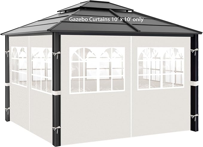 Gazebo Privacy Curtains 10' x 10' with PVC Windows, 4-Panels Side Wall with Zipper Universal Replacement for Patio, Outdoor Canopy, Garden and Backyard, Beige