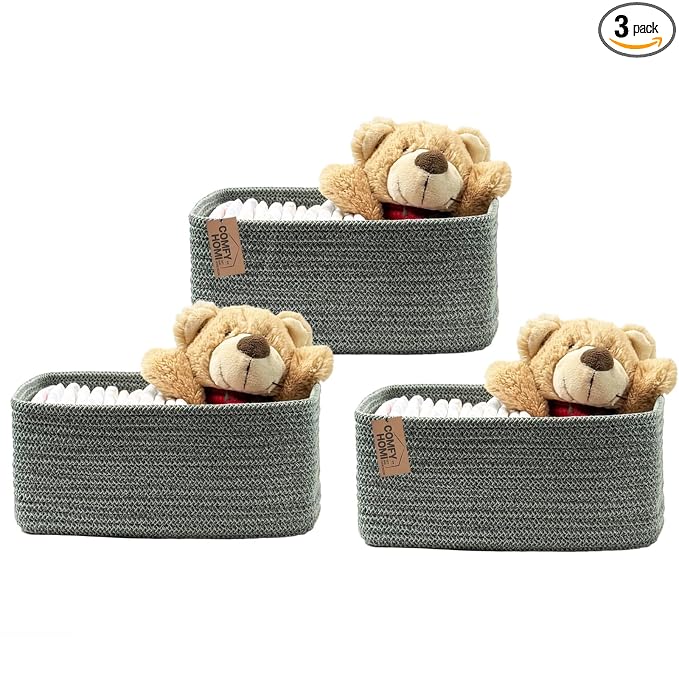 COMFY HOMI 11.5"x7.5"x4.7" Storage Baskets for Organizing | Cotton Rope Woven Basket | Toy Storage Bin Box | Basket for Shelves, Closet Organizer Bin, Decorative Closet Shelf, 3 Pack,
