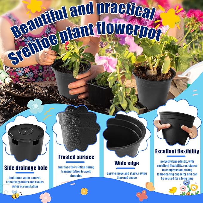 10Pcs 1 Gallon 6 inch Plant Nursery Pot Flower Seedling Injection Molded Container Plastic Garden Planter Pots with Drainage Holes Suitable for Vegetables Flowers Plants Black