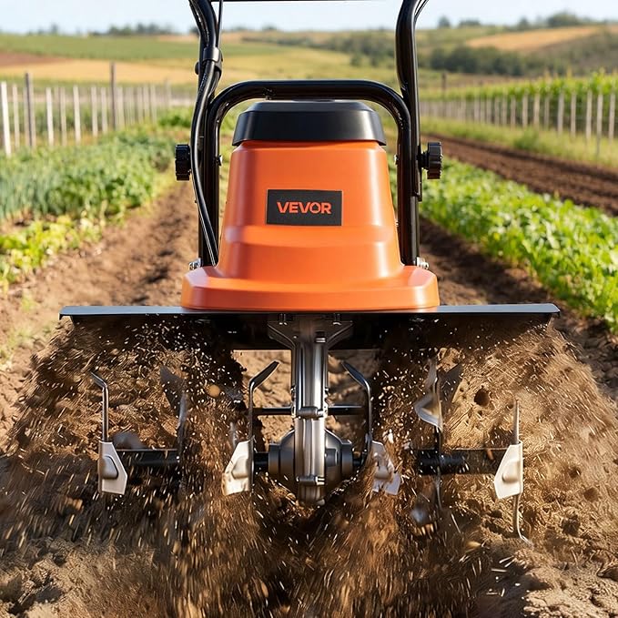 VEVOR Corded Electric Tiller, 18 Inch Tilling Width Garden Rototiller, 13.5-Amp Motor Heavy-Duty Tilling Machine, Cultivator with Steel Tines and Foldable Handle, for Lawn, Yard, and Gardening Care