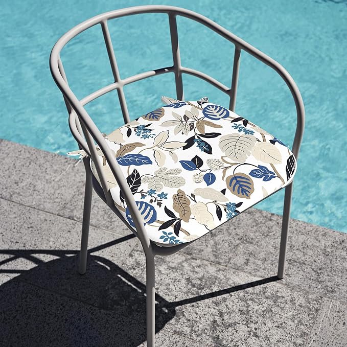 Outdoor Chair Cushions Set of 2, Water Resistant Patio Chair Pads with Ties, Seat Cushions for Home Garden Furniture Decoration, 16"x17", Breeze Leaves Beige