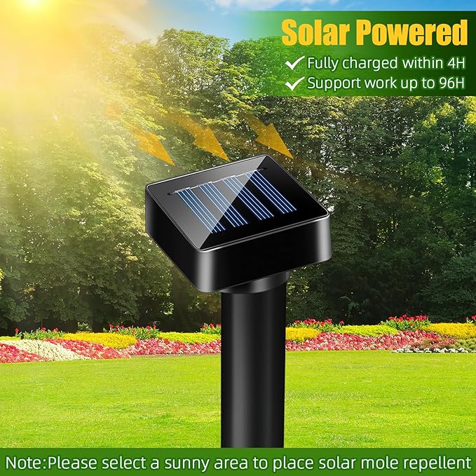 4 Pack Mole Repellent Solar Powered Gopher Repellent Outdoor Waterproof Sonic Mole Deterrent Stake Vole Repellent Spikes Rodent Repellent for Lawns Yard Garden, Getting Rid of Moles Voles Groundhog
