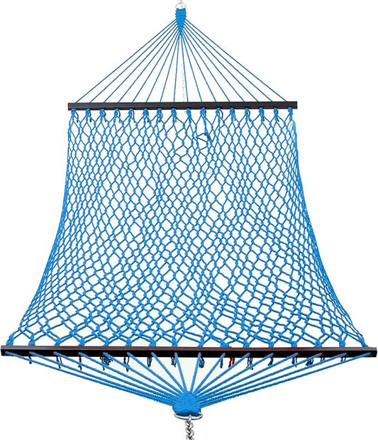 Gafete Single Rope Hammocks for Outside, Traditional Hand Woven Cotton Hammock with Hardwood Spreader Bar, Max 450 lbs Capacity (Lake Aqua, Small)