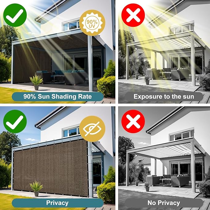 Shade&Beyond 90% Sun Shade Cloth with Grommets, 10' X 16' Pergola Shade Cover Canopy, Mesh Tarp Sun Screens for Patio, Outdoor, Garden, Backyard, Mocha