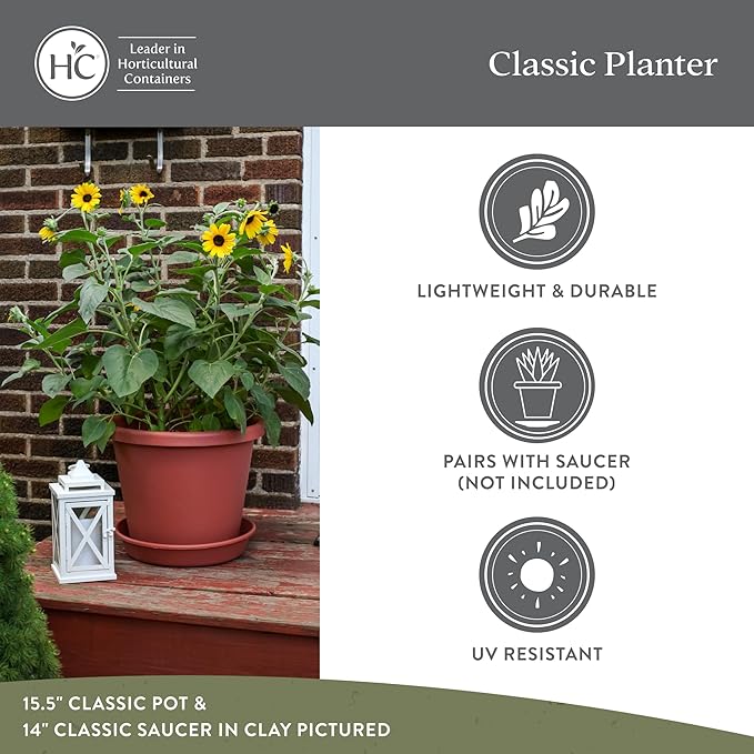 The HC Companies 17 Inch Classic Round Planter Pots with Drainage, Rolled Rim Plastic Planters for Indoor & Outdoor Plants, 2-Pack Decorative Flower Pots for Garden, Office & Home Decor, Black