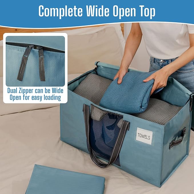 VENO Moving Bags, Wide Open Top, Clear Window, Light Blue, 8 Pack