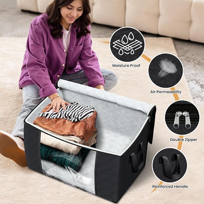 Fab totes 90L Clothes Storage, Foldable Thick Fabric Blanket Storage Bags