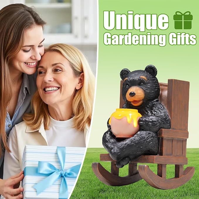 Sheaifun Solar Garden Statues Black Bear Decor Resin Bear Statues Outdoor with Solar Light Animal Figurine for Outside Yard Lawn and Patio Decorations Gardening Gifts for Women 3.5 * 5.5 * 6.25 Inch
