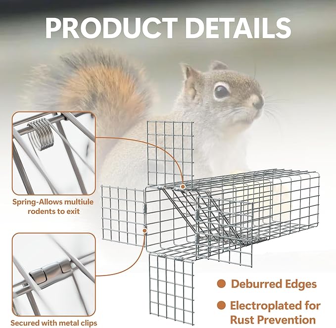 One Way Door for Squirrels Excluder, One Way Squirrel Door and Rodent Trap, Humane Squirrel Traps for Attic with Copper Mesh, Removing Squirrels, Chipmunks for Rooof, Garage，Garden and Chimney