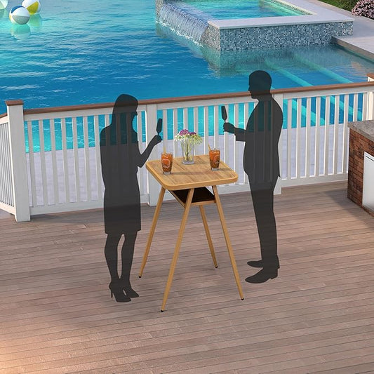 PURPLE LEAF Outdoor Bar Height Table Aluminum Patio High Bar Stools Pub Dining Table for Kitchen Island Balcony Deep Teak