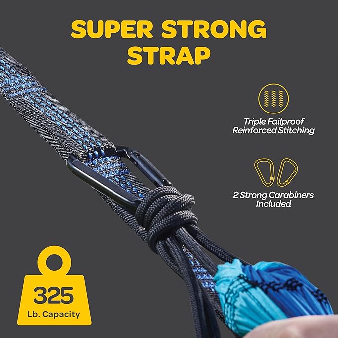 Durable Hammock 400 lb Capacity, Nylon Camping Hammock Chair - Double or Single Sizes w/Tree Straps and Attached Carry Bag - Portable for Travel/Backpacking/Beach/Backyard (Medium, Fuchsia & Sky Blue)