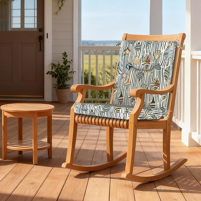 DYTXIII Outdoor High Back Chair Cushions Set of 2, 44x20 in Water Repellent Patio Seat Cushions with Elastic Sponge, All Weather Cushions for Rocking, Dining Chairs, Patio Furniture - Crayon Shells